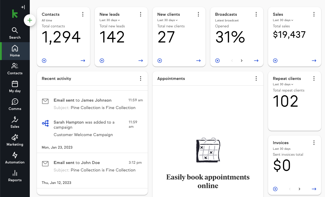 Keap integration settings connected to Spiffy checkout data