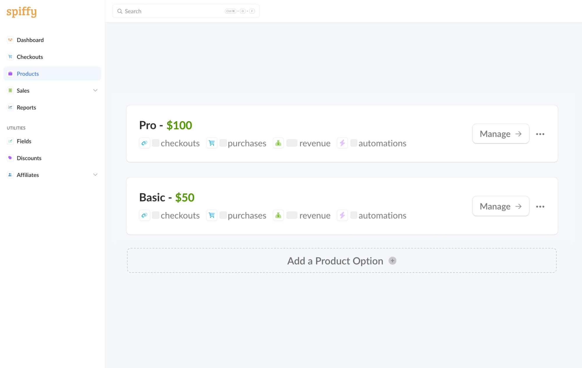 One-time product setup with options and price points